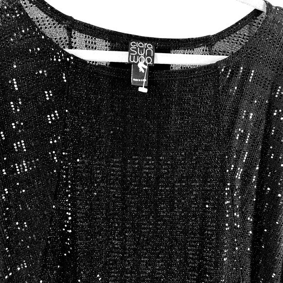 Clara Sun Woo black sequined long sleeve shift dress Sz M - Picture 10 of 11